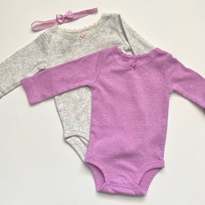 Carter’s Baby Girl Long Sleeve Basic Bodysuits & Bonus Bow
